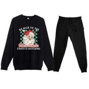 Be Nice To The Music Teacher Santa Is Watching Funny Xmas Premium Crewneck Sweatsuit Set