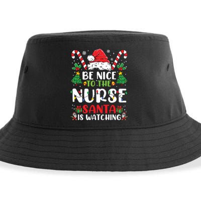 Be Nice To The Nurse Santa Is Watching Funny Nurse Christmas Sustainable Bucket Hat