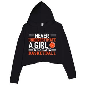 Basketball Never Underestimate A Girl Who Plays Basketball Crop Fleece Hoodie