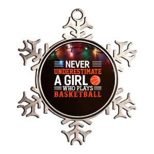 Basketball Never Underestimate A Girl Who Plays Basketball Metallic Star Ornament