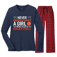 Basketball Never Underestimate A Girl Who Plays Basketball Women's Long Sleeve Flannel Pajama Set 