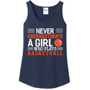 Basketball Never Underestimate A Girl Who Plays Basketball Ladies Essential Tank