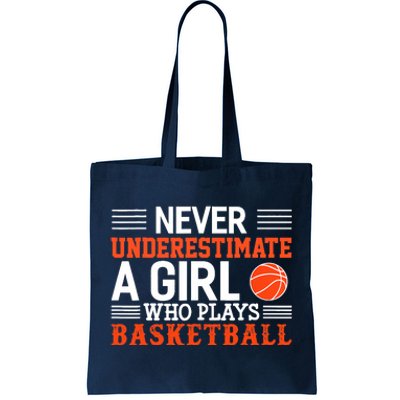 Basketball Never Underestimate A Girl Who Plays Basketball Tote Bag