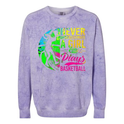 Basketball Never Underestimate A Who Plays Basketball Colorblast Crewneck Sweatshirt