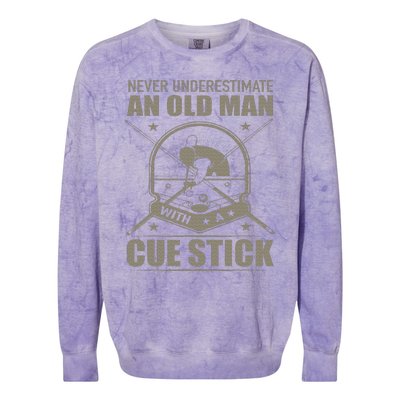 Billiard Never Underestimate An Old Man With A Cue Stick Colorblast Crewneck Sweatshirt