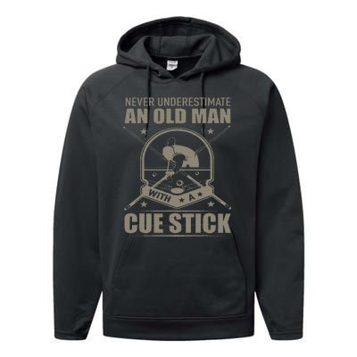 Billiard Never Underestimate An Old Man With A Cue Stick Performance Fleece Hoodie