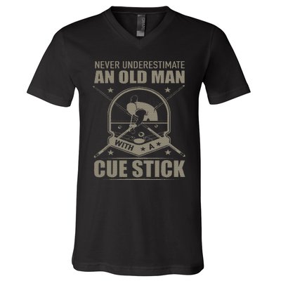 Billiard Never Underestimate An Old Man With A Cue Stick V-Neck T-Shirt