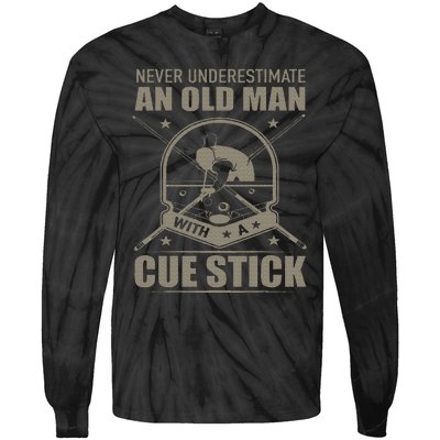 Billiard Never Underestimate An Old Man With A Cue Stick Tie-Dye Long Sleeve Shirt