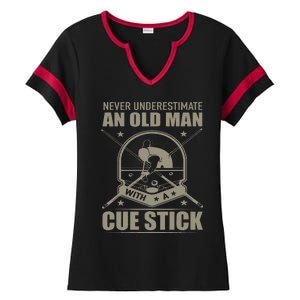 Billiard Never Underestimate An Old Man With A Cue Stick Ladies Halftime Notch Neck Tee