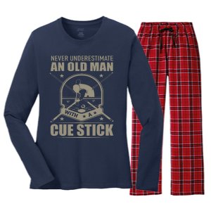 Billiard Never Underestimate An Old Man With A Cue Stick Women's Long Sleeve Flannel Pajama Set 