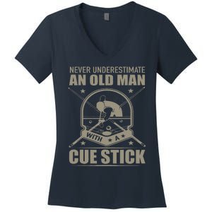 Billiard Never Underestimate An Old Man With A Cue Stick Women's V-Neck T-Shirt