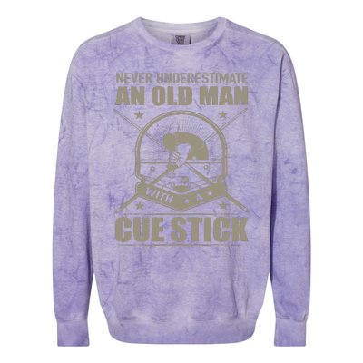 Billiard Never Underestimate an Old Man with a Cue Stick Colorblast Crewneck Sweatshirt