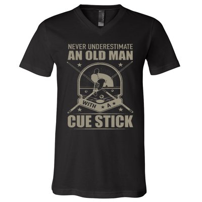 Billiard Never Underestimate an Old Man with a Cue Stick V-Neck T-Shirt