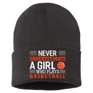 Basketball Never Underestimate A Girl Who Plays Basketball Sustainable Knit Beanie