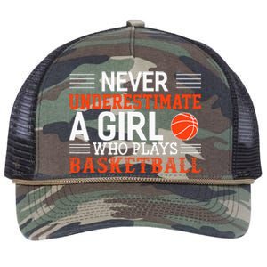 Basketball Never Underestimate A Girl Who Plays Basketball Retro Rope Trucker Hat Cap