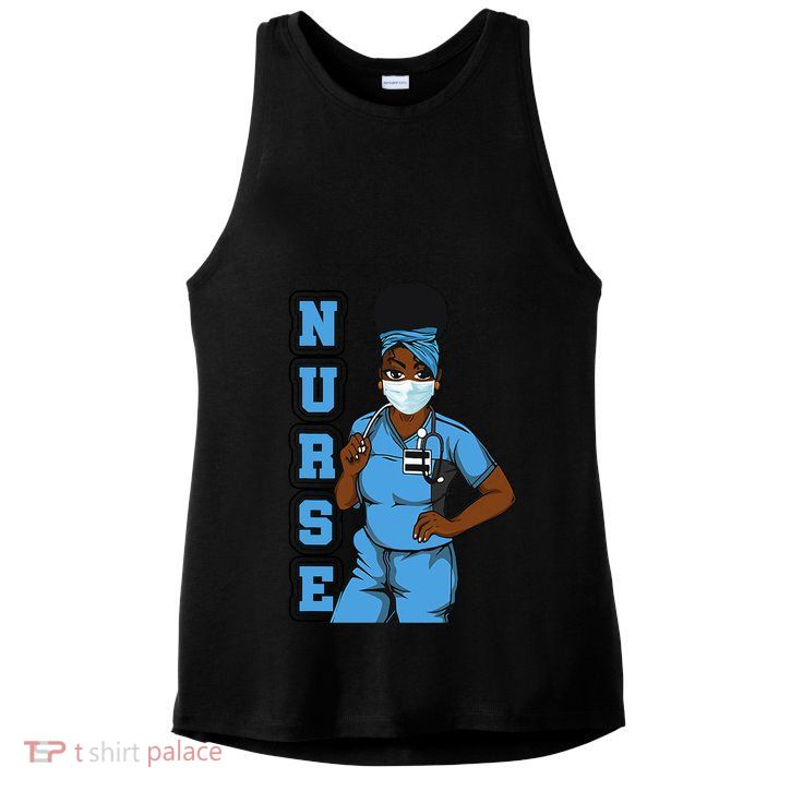 Black Nurse Uniform Face Mask Afro African Women Funny Gift Ladies PosiCharge Tri-Blend Wicking Tank