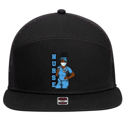 Black Nurse Uniform Face Mask Afro African Women Funny Gift 7 Panel Mesh Trucker Snapback Hat