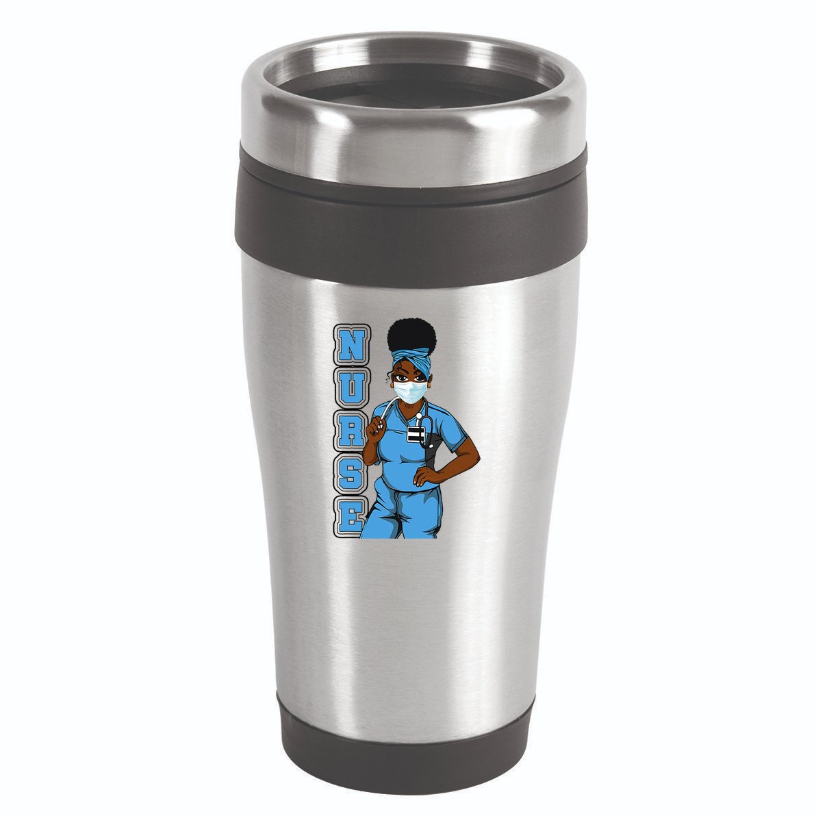 Black Nurse Uniform Face Mask Afro African Women Funny Gift 16oz Travel Tumbler