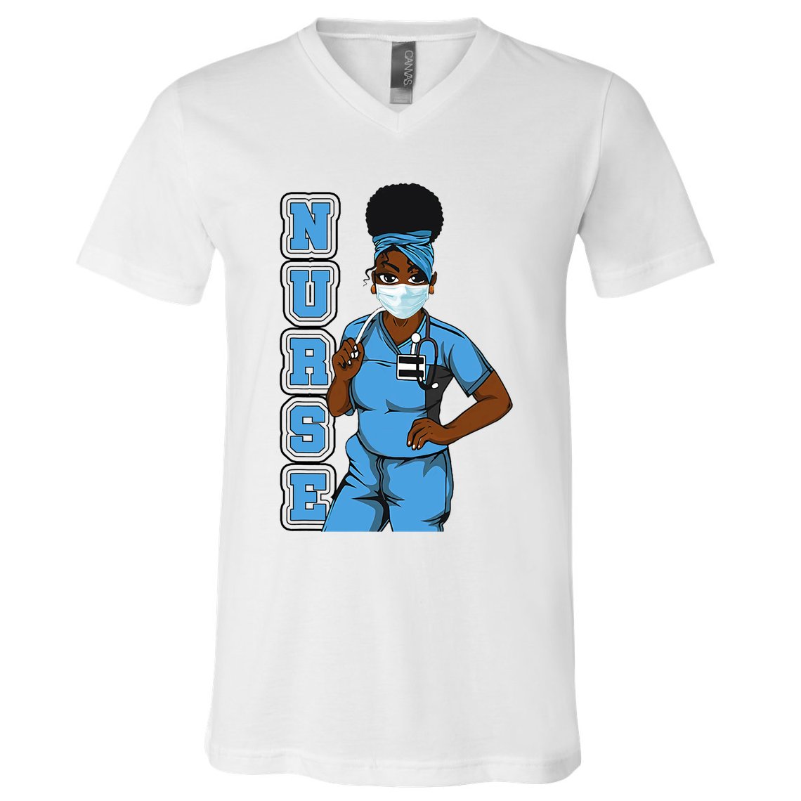 Black Nurse Uniform Face Mask Afro African Women Funny Gift V-Neck T-Shirt