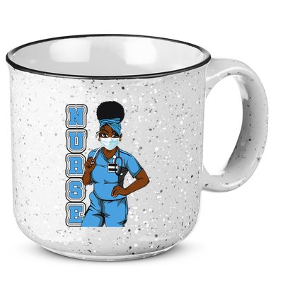 Black Nurse Uniform Face Mask Afro African Women Funny Gift 15oz Campfire Ceramic Mug