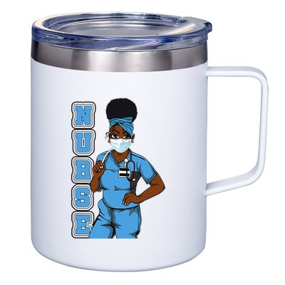 Black Nurse Uniform Face Mask Afro African Women Funny Gift 12oz Stainless Steel Coffee Mug