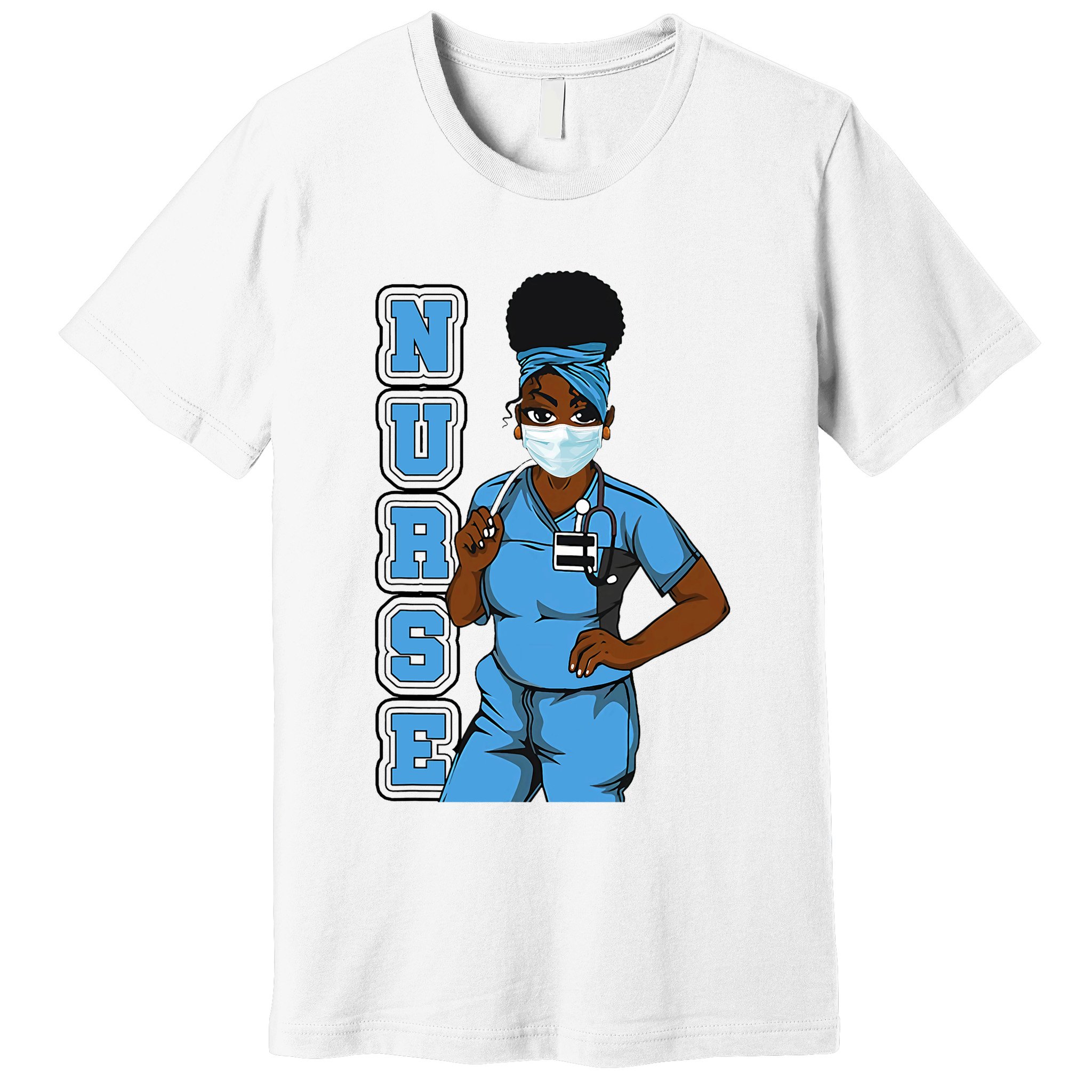 Black Nurse Uniform Face Mask Afro African Women Funny Gift Premium T-Shirt
