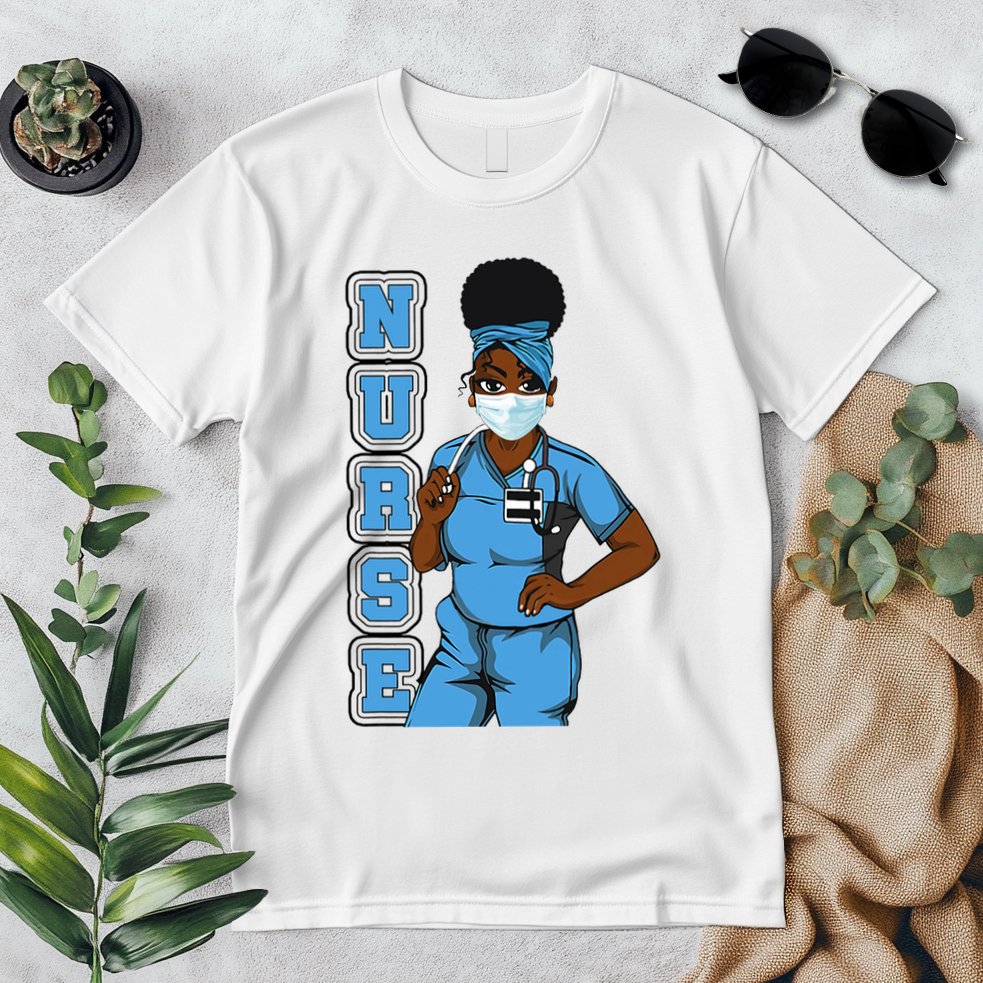 Black Nurse Uniform Face Mask Afro African Women Funny Gift Premium T-Shirt