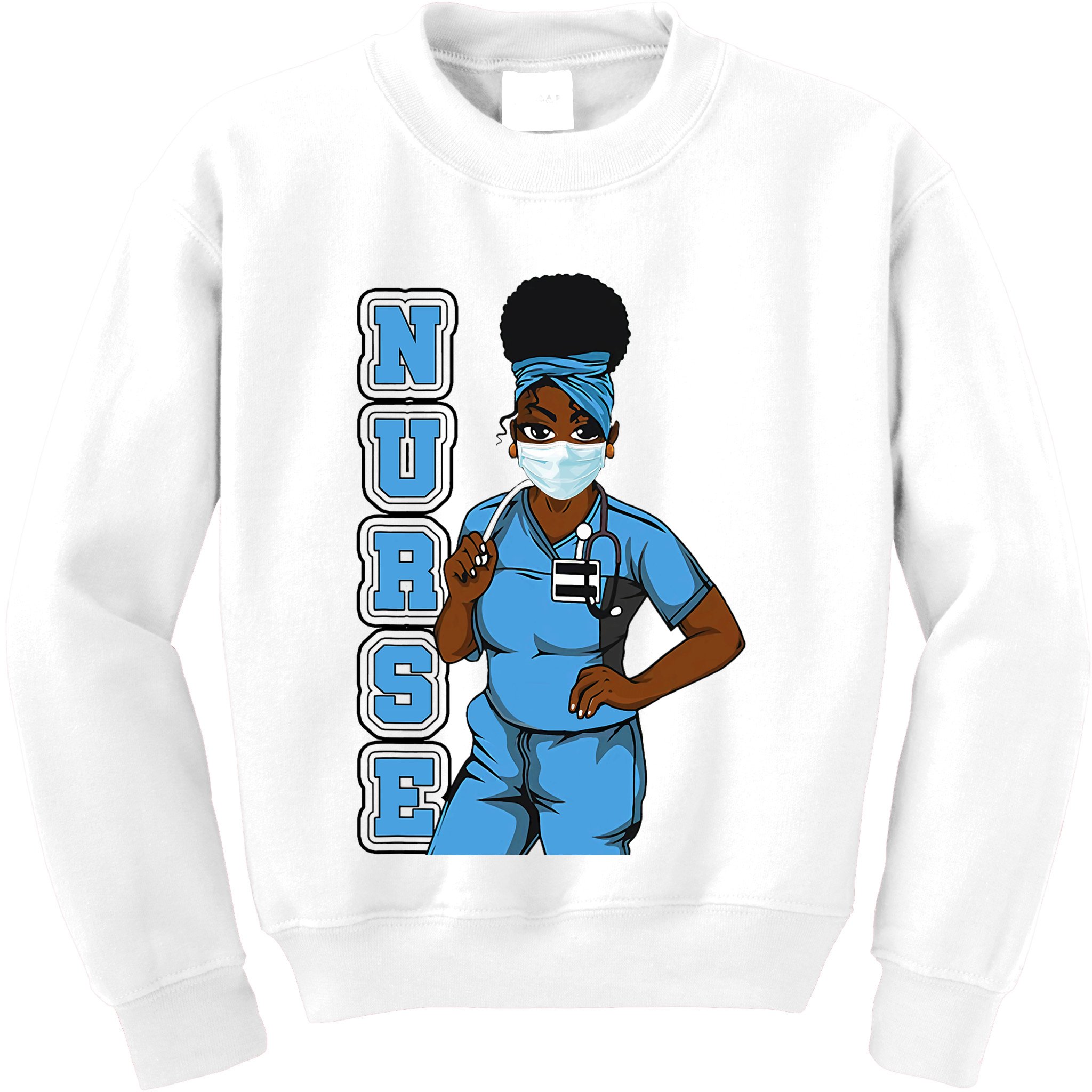 Black Nurse Uniform Face Mask Afro African Women Funny Gift Kids Sweatshirt