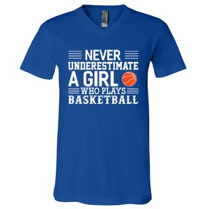 Basketball Never Underestimate A Who Plays Basketball Gift V-Neck T-Shirt