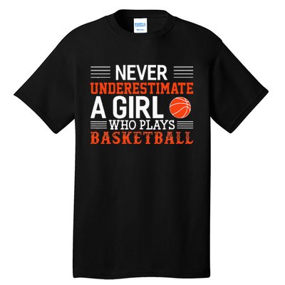 Basketball Never Underestimate A Girl Who Plays Basketball Tall T-Shirt