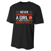 Basketball Never Underestimate A Girl Who Plays Basketball Performance Sprint T-Shirt