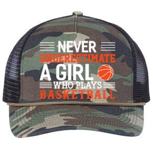 Basketball Never Underestimate A Girl Who Plays Basketball Retro Rope Trucker Hat Cap