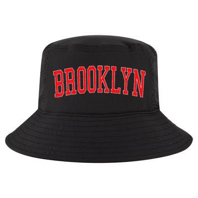 Brooklyn Ny Varsity Style Red Text Cool Comfort Performance Bucket Hat