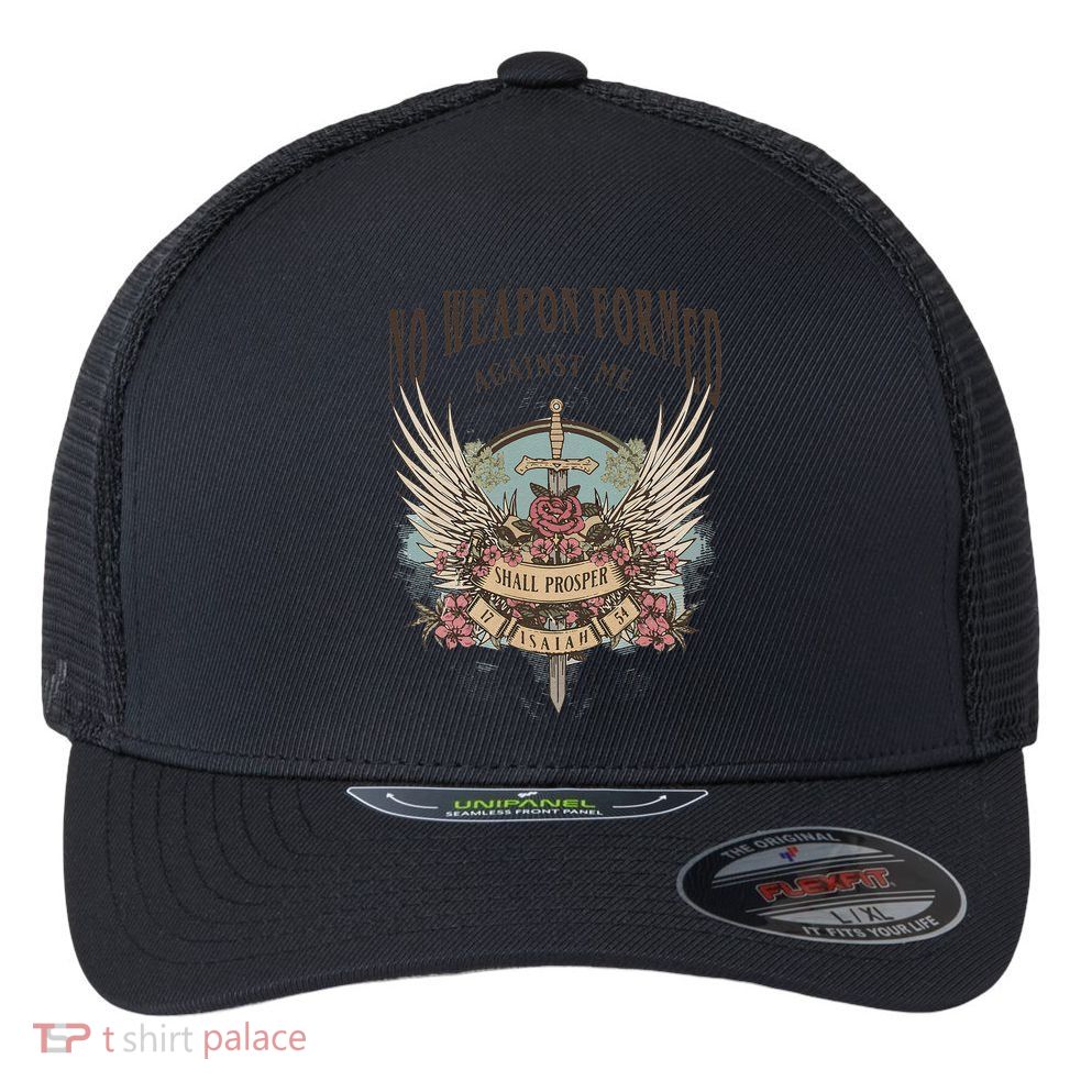 Boho No Weapon Formed Against Me Shall Prosper Christian Flexfit Unipanel Trucker Cap
