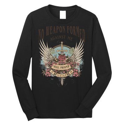 Boho No Weapon Formed Against Me Shall Prosper Christian Long Sleeve Shirt