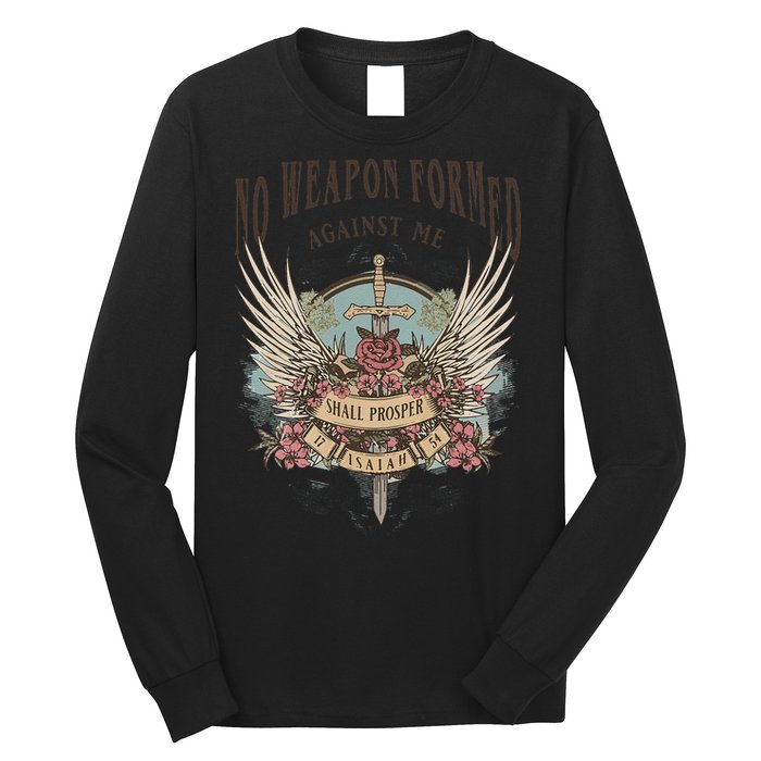 Boho No Weapon Formed Against Me Shall Prosper Christian Long Sleeve Shirt