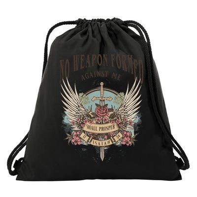 Boho No Weapon Formed Against Me Shall Prosper Christian Drawstring Bag