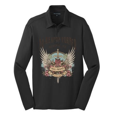 Boho No Weapon Formed Against Me Shall Prosper Christian Silk Touch Performance Long Sleeve Polo