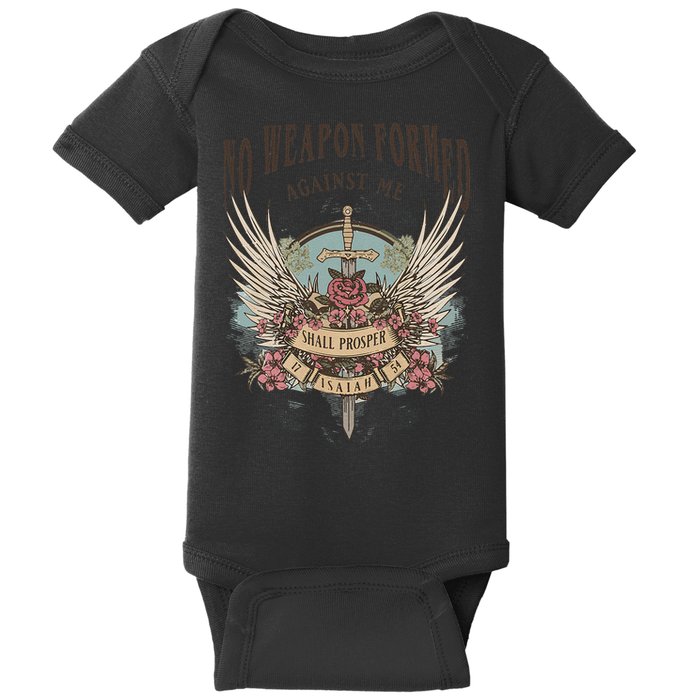 Boho No Weapon Formed Against Me Shall Prosper Christian Baby Bodysuit