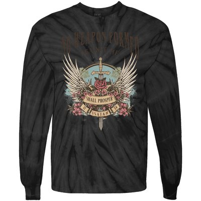 Boho No Weapon Formed Against Me Shall Prosper Christian Tie-Dye Long Sleeve Shirt