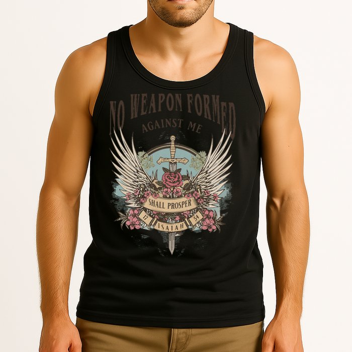 Boho No Weapon Formed Against Me Shall Prosper Christian Tank Top