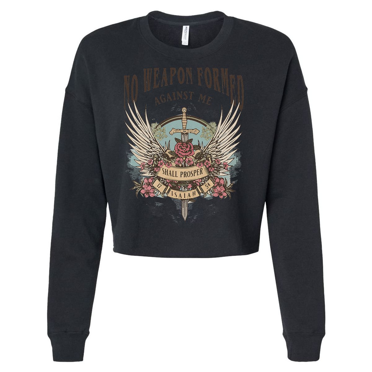 Boho No Weapon Formed Against Me Shall Prosper Christian Cropped Pullover Crew