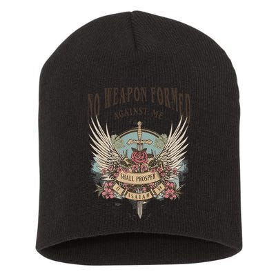 Boho No Weapon Formed Against Me Shall Prosper Christian Short Acrylic Beanie