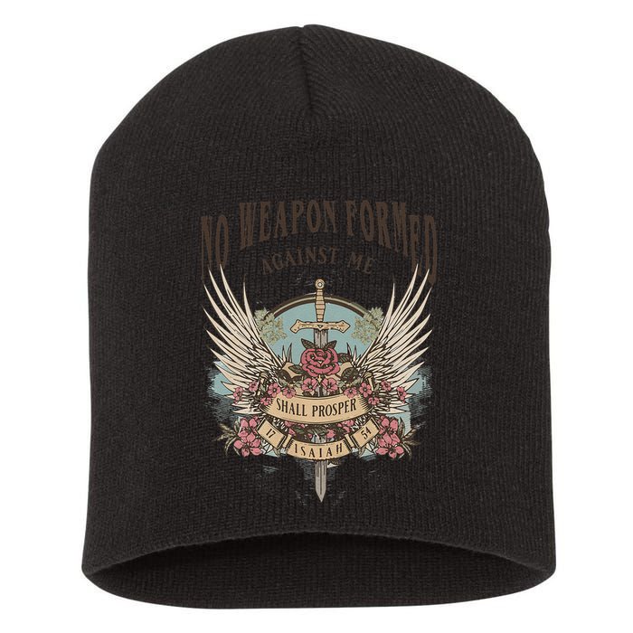 Boho No Weapon Formed Against Me Shall Prosper Christian Short Acrylic Beanie