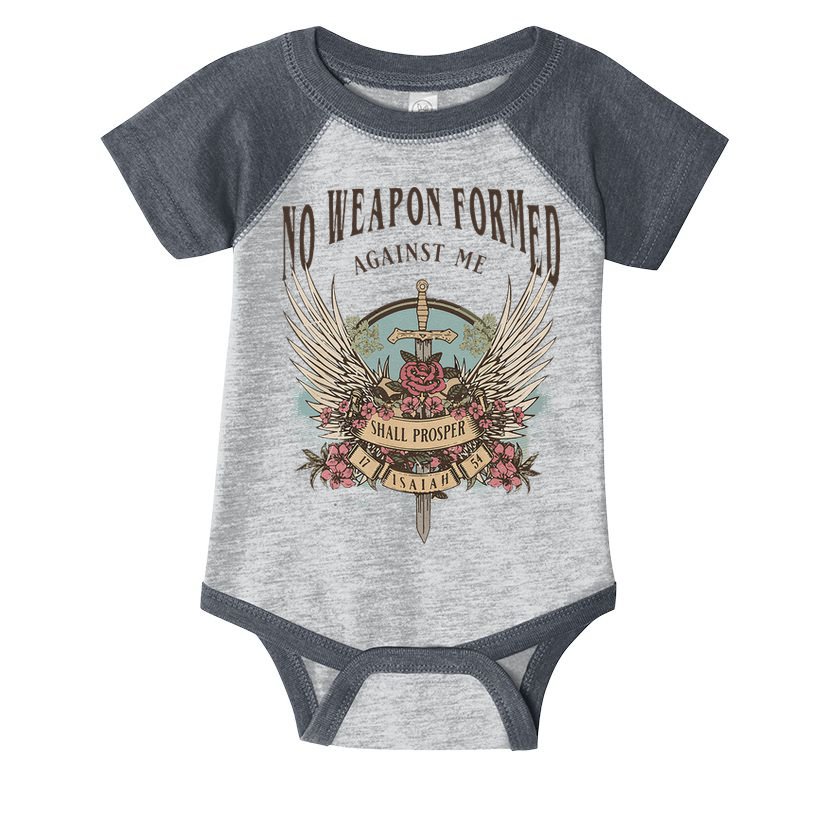 Boho No Weapon Formed Against Me Shall Prosper Christian Infant Baby Jersey Bodysuit