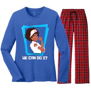 Black Nurse We Can Do It Nursing School Nurses Day Gift Women's Long Sleeve Flannel Pajama Set 