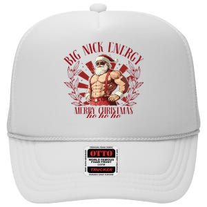 Big Nick Xmas Energy Funny Xmas Christmas Muscle Santa Claus High Crown Mesh Back Trucker Hat