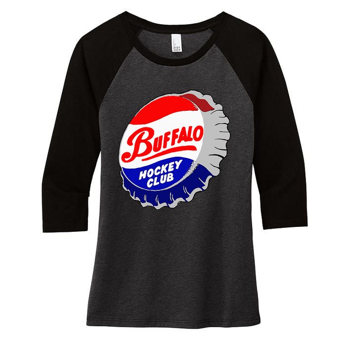 Buffalo New York Hockey Club Bottlecap Women's Tri-Blend 3/4-Sleeve Raglan Shirt