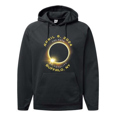 Buffalo New York Solar Eclipse Totality April 8 2024 Performance Fleece Hoodie