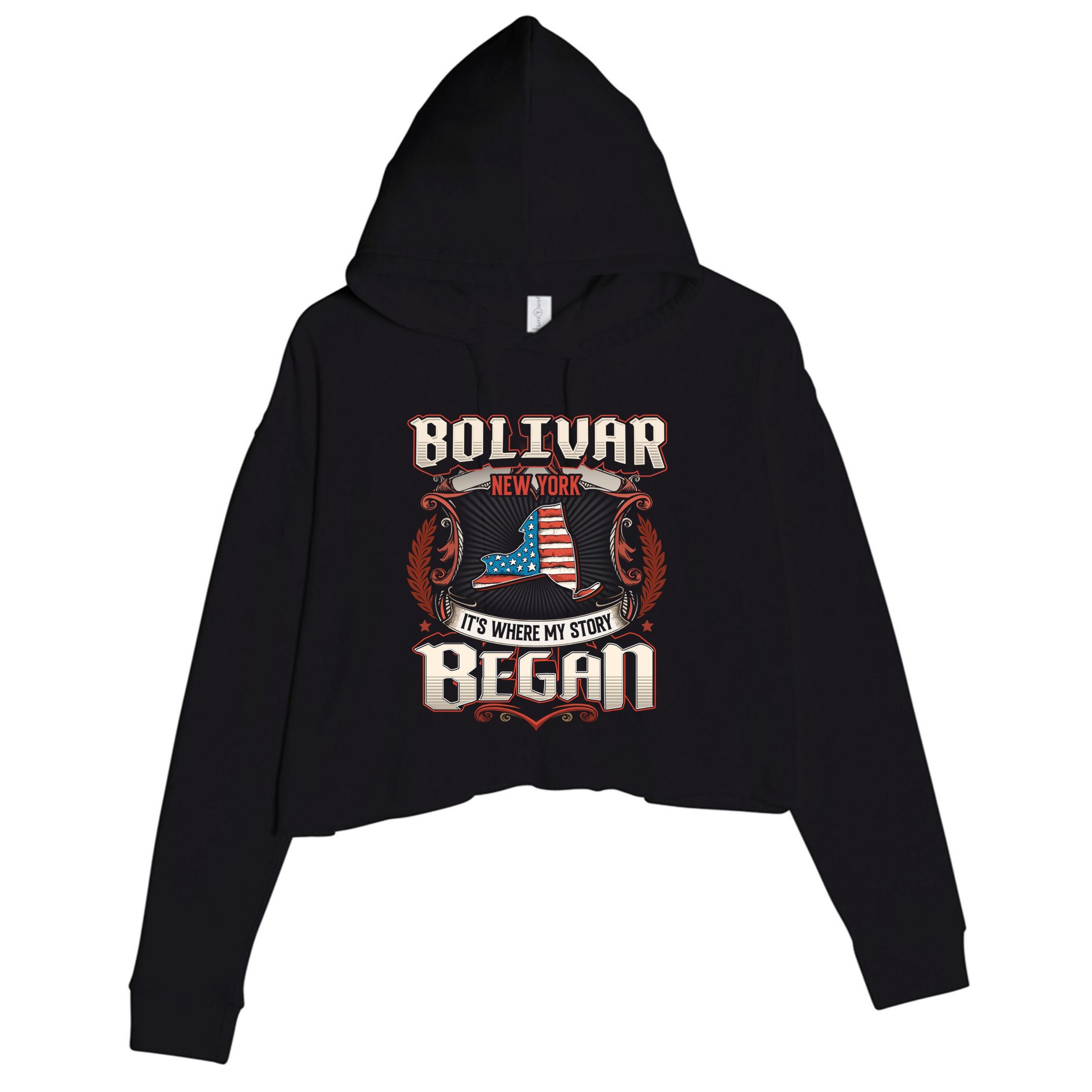 Bolivar New York Usa Flag 4th Of July Cute Gift Crop Fleece Hoodie